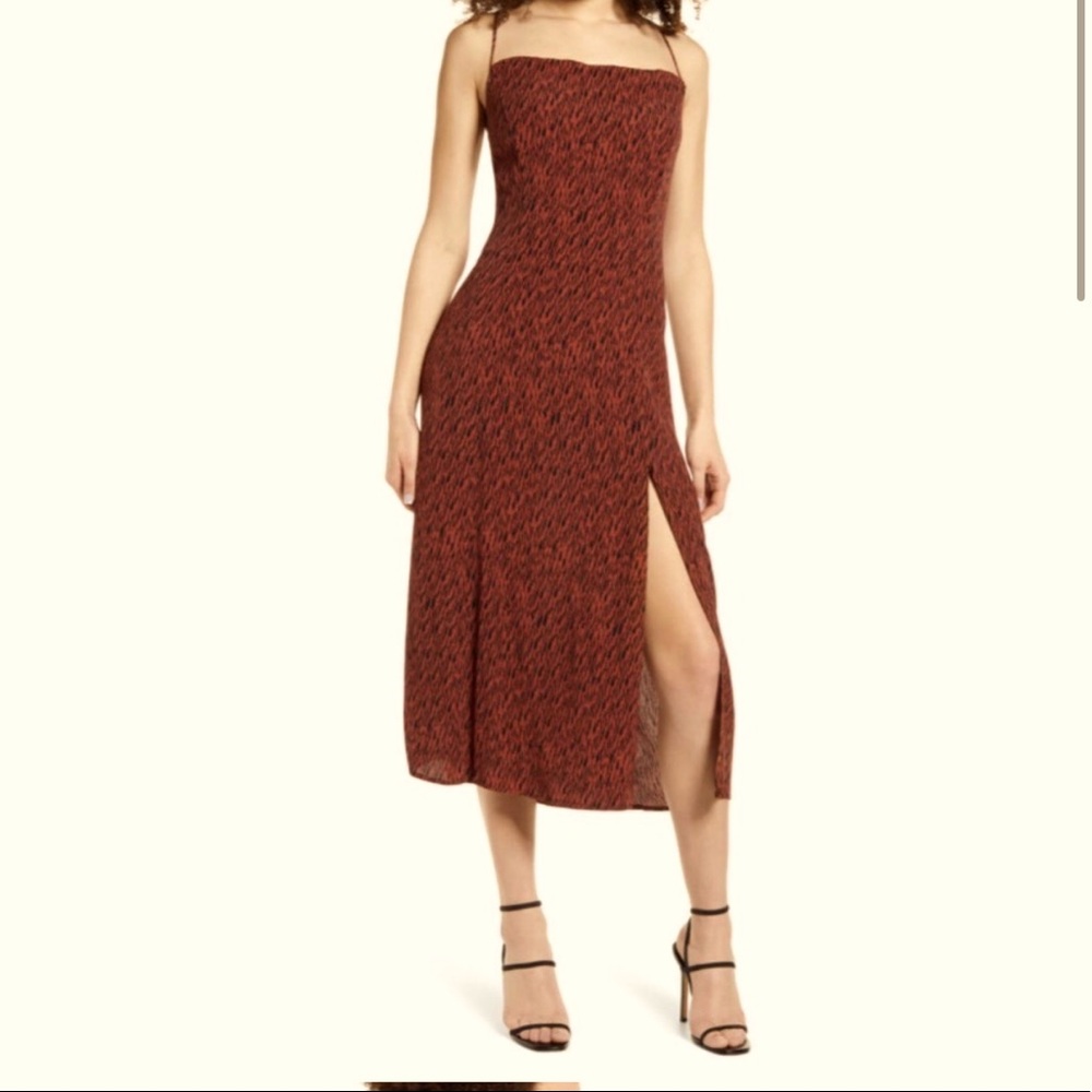 Nordstrom Leith Slinky Square Neck Strappy Midi Dress with side slit